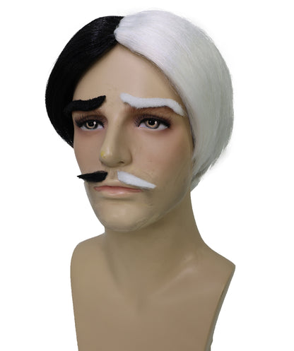 Men's Gothic Family Father Wig with Mustache and Eyebrows| Black TV/Movie Fancy Bundle| Premium Breathable Capless Cap