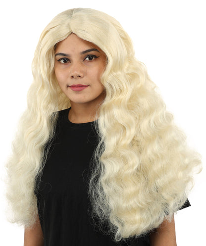 HPO Adult Women's Long Wavy Wig | Multiple Color Options | Center Parted Ginger Curls with Voluminous Ends, Heat Resistant Synthetic Fiber & Breathable Cap | Halloween, Teen Roleplay, Theater, Themed Party & Costume Events