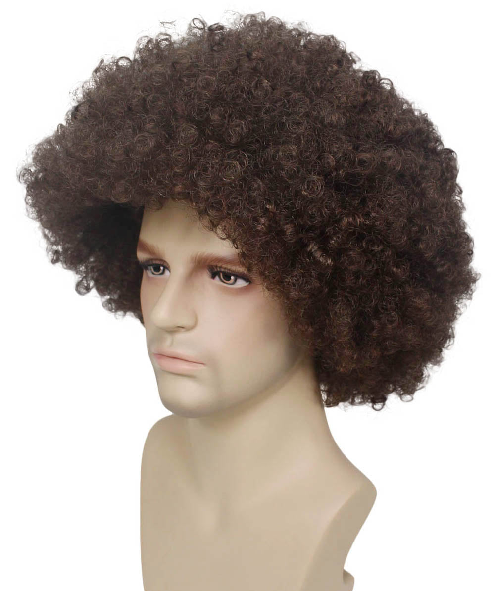 HPO Adult Unisex EG Brown Afro Wig – Classic Curly Wigs Themed Events, Perfect for 70s Disco, Halloween and Cosplay, Premium Breathable Capless Cap with Flame Retardant Synthetic Fiber Hair