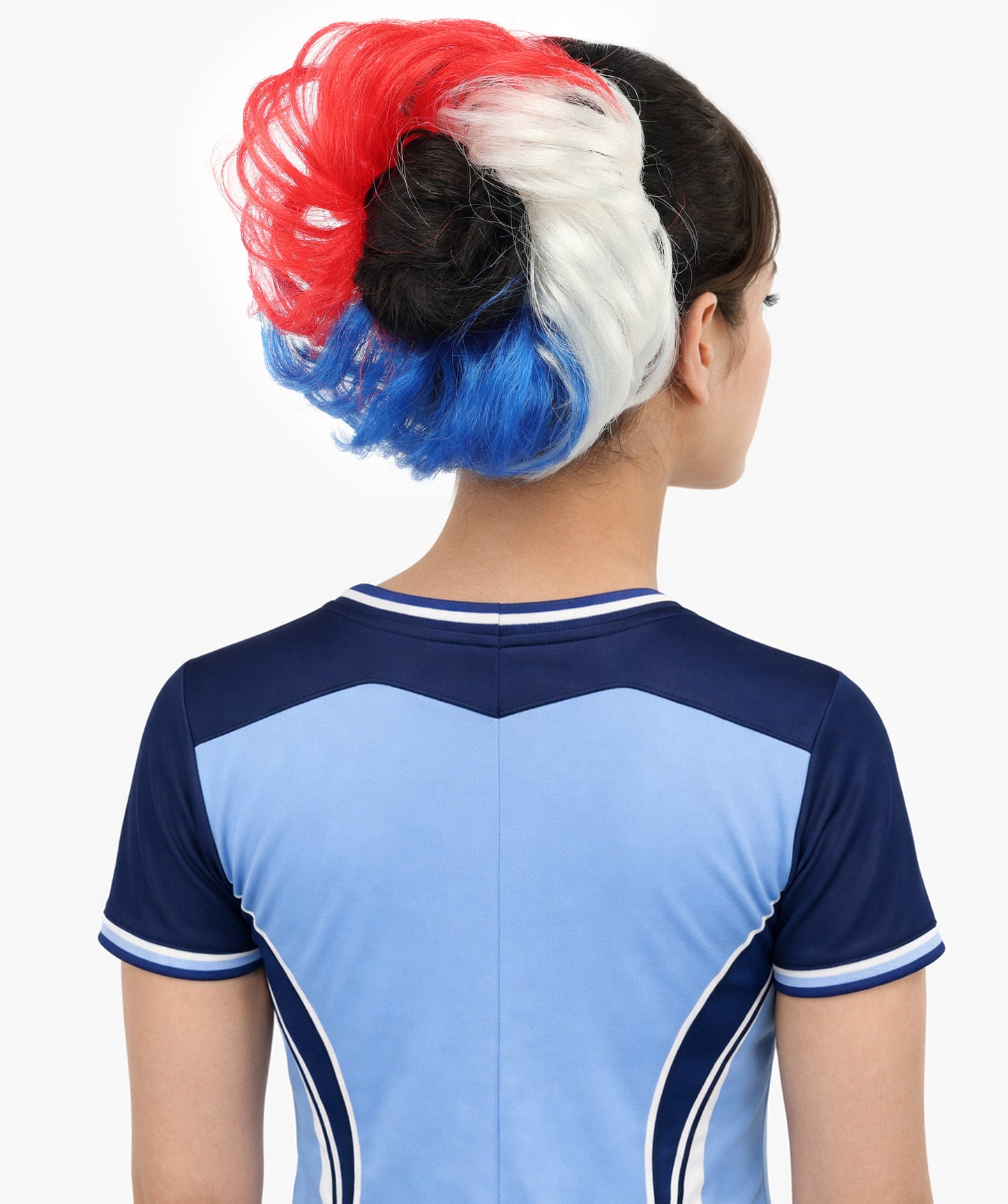 HPO Women's Patriotic Flag Hair Scrunchie | Multilayered synthetic hair texture with round elastic construction | Ideal for party, Halloween, cosplay, theater, drag, performance, costume events