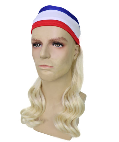 USA Flag Mullet Headband Wig for Men | Red White Blue Hair with Built-In Stretch Band | Funny Costume Accessory for Parties, BBQs, Tailgates