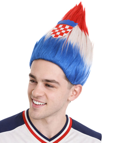 Croatia Flag Sport Troll Wig | Halloween Wigs | Premium Breathable Capless Cap