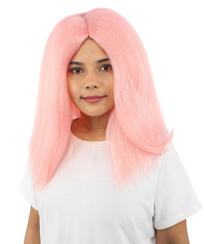 HPO Adult Women's Long Rounded Cartoon Hair Wig | Multiple Color Options | Bubble Bob, Deep Side Part, Heat Friendly Synthetic Strands & Breathable Net | Fancy Dress, Stage Show, Animated Character Events, Halloween & Festival
