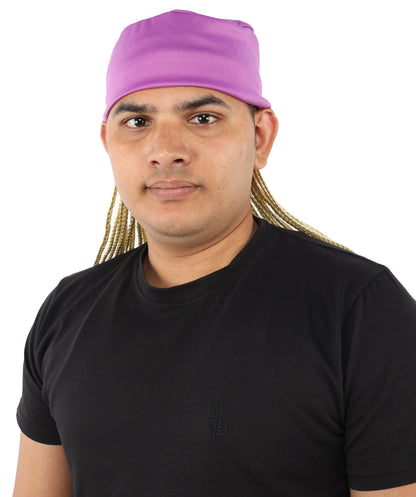 Men’s Movie Character Inspired Black Braided Wig with Purple Head Wrap Hat | Flame-retardant Synthetic Fiber | Ideal Hairpiece for Cosplay & Halloween