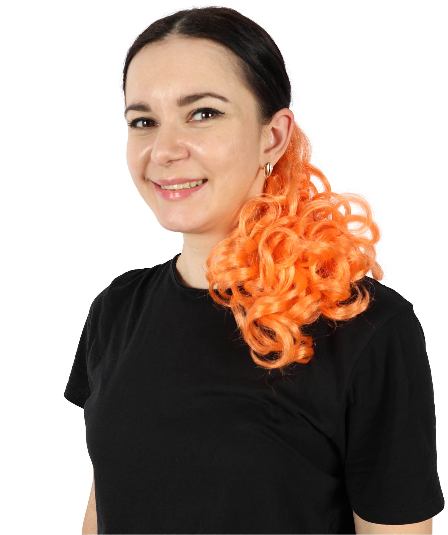 HPO Women’s Vibrant Orange Long Curly Ponytail Hair Extension | Heat-Resistant Synthetic Clip-In Hairpiece | High Volume Wavy Pony for Costume, Cosplay & Halloween