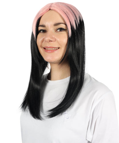 Billie Pop 80's Mullet | Black Wig with Neon Green Roots and Choppy Bangs | Premium Halloween Wig