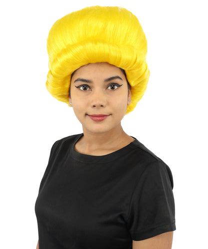HPO Women's Voluminous Golden Blonde Grandma Wig | Medium Puffy Afro Style with Silver Texture, Synthetic Fiber & Adjustable Fit | Halloween, 100th Day of School, Theater & Funny Costume