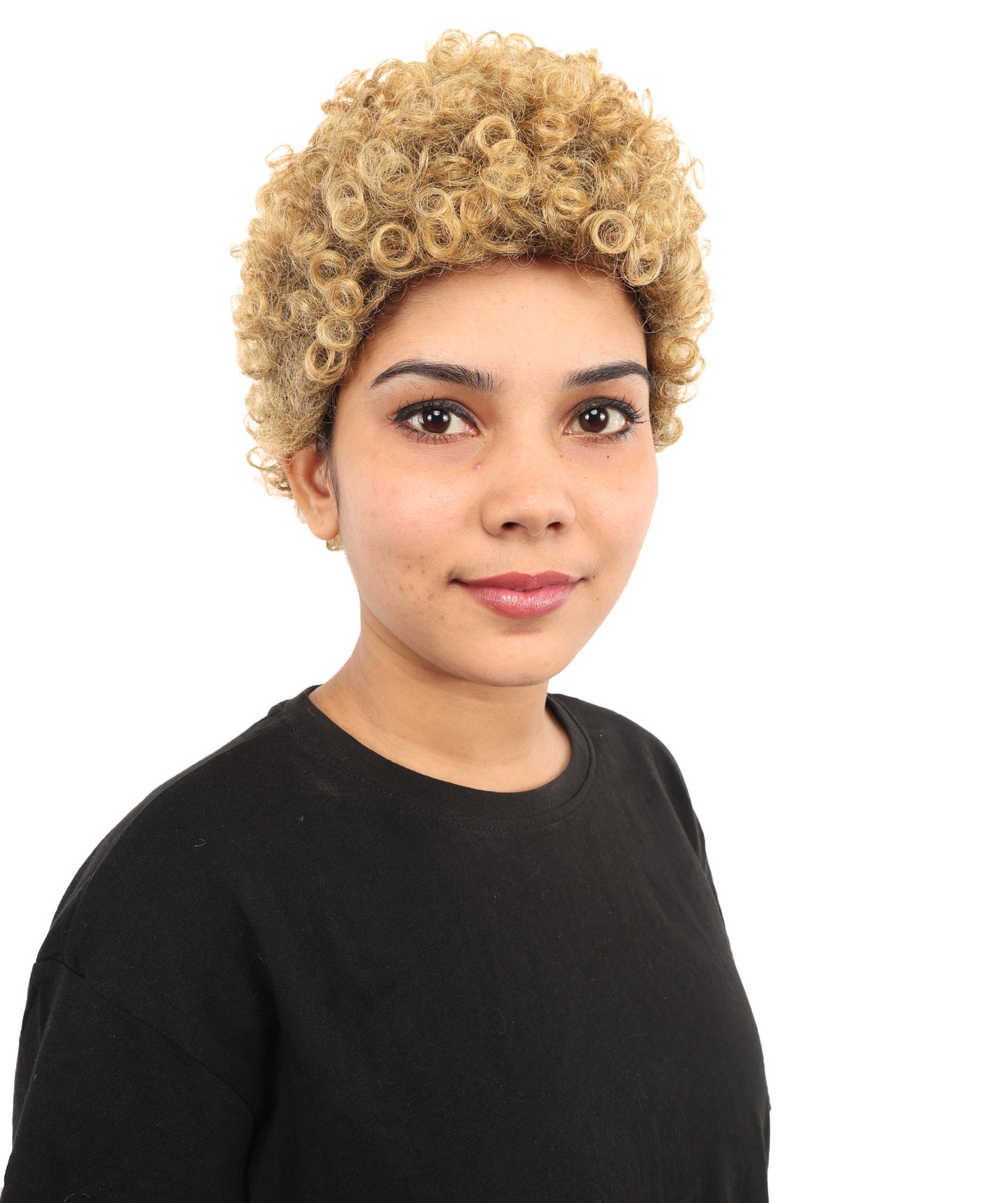 HPO Women's Barbadian Singer-Inspired Wig | Short Curly Golden Hairstyle with Side Part | Synthetic Fiber Hairpiece for Cosplay, Halloween, Parties & Stage
