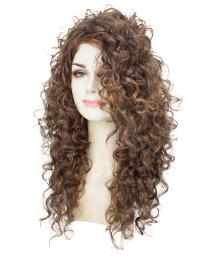 HPO Women’s Mariah 23-inch Long Voulomous Long Mahogany Brown Curly Wig | Halloween and Cosplay Wig | Flame-retardant Synthetic Fiber