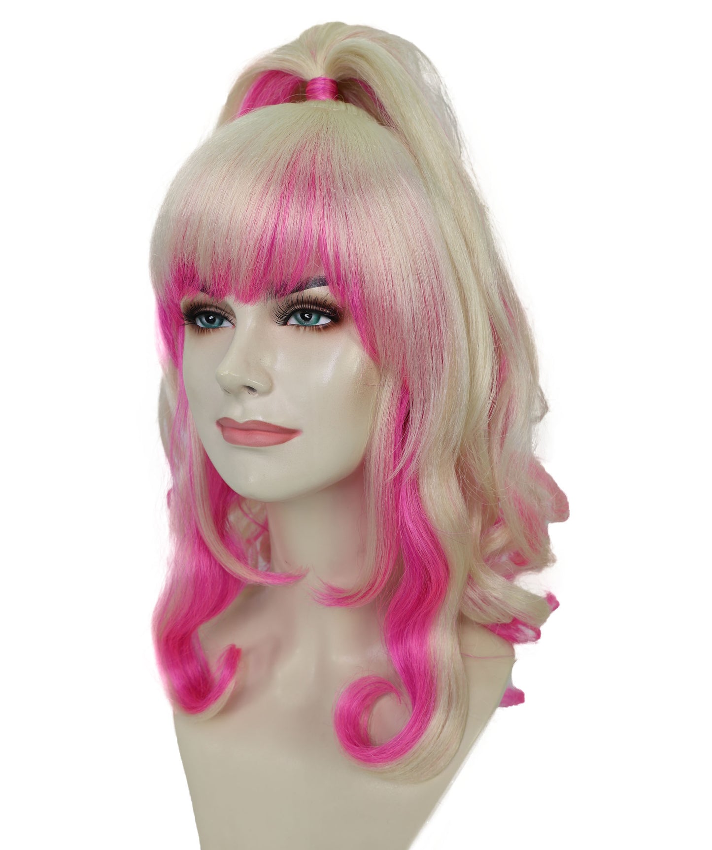 HPO Women’s Fairy Fantasy Blonde & Pink Magical High Ponytail Wig | Halloween and Cosplay Wig | Flame-retardant Synthetic Fiber