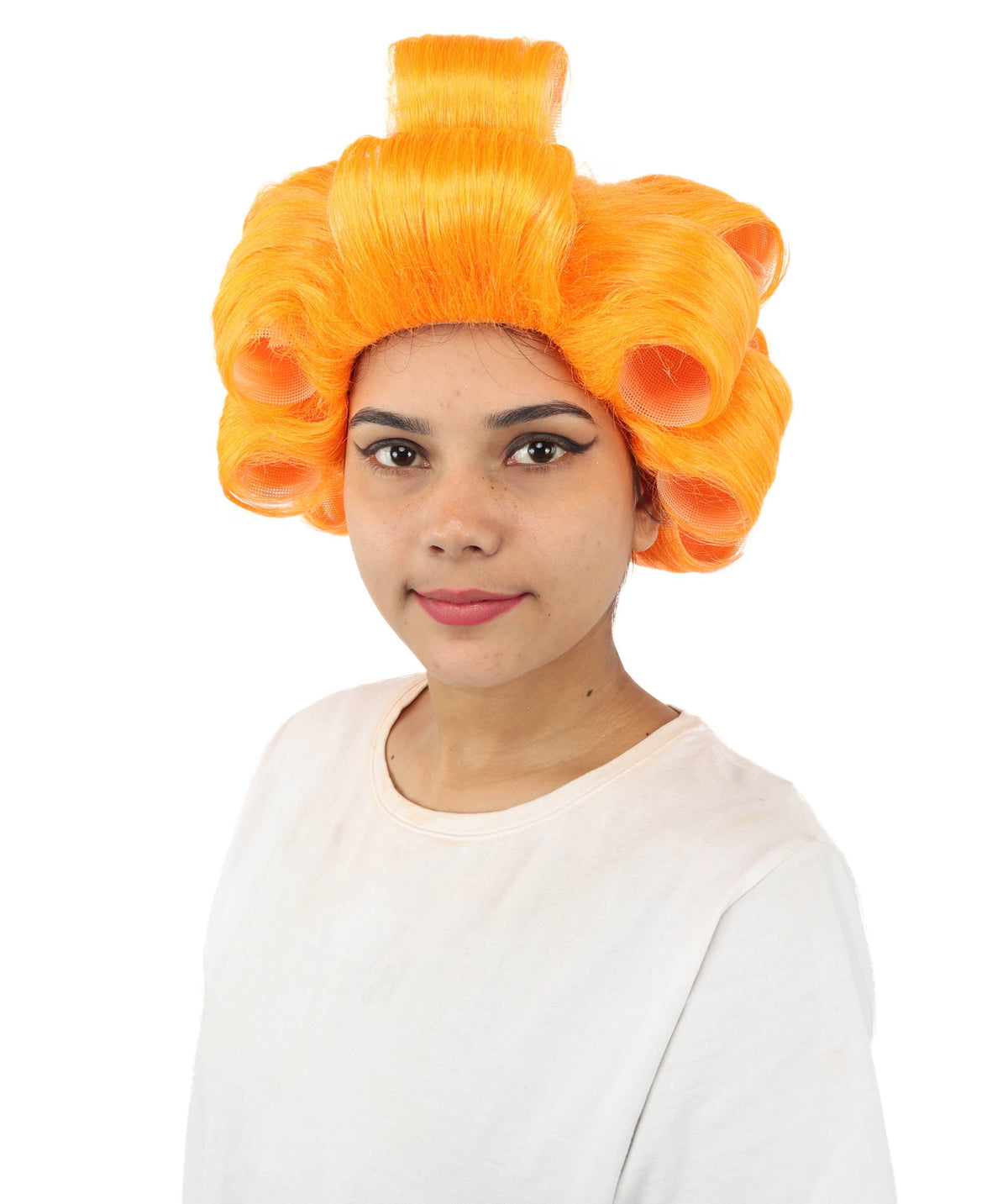 HPO Adult Women's Retro Roller Set Pink Wig | Multiple Color Options, create of synthetic fiber, large cylindrical curler texture, capless cap | Party, Halloween, theater, drag, performance, costume events