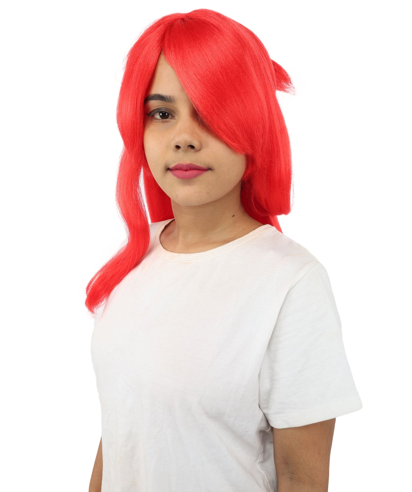 HPO Adult Women's Anime Character Wig | Multiple Color Options | Synthetic Fiber with Side Swept Bangs and Top Tuft | Halloween Party and Comic Con Events