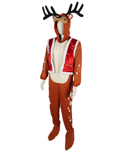 HPO Adult Man's  Reindeer Rider Brown and Red Costume | Holiday Cosplay & Party Fun Outfit