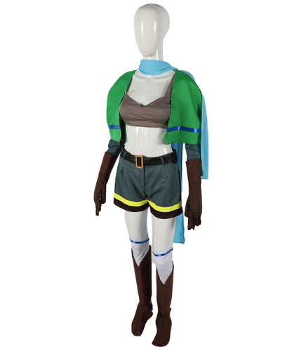 HPO Women's Fantasy Adventurer Multicolor Outfit | Cosplay Set Includes Koti, Pants, Belt, Gloves | Crafted from Flame-retardant Synthetic Fabric | Adjustable Straps for Secure Fit