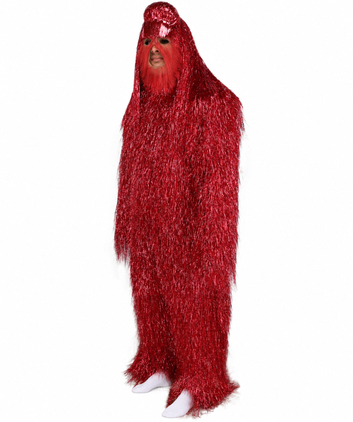HPO UnisexTinsel Hairy Costume, Bundle & Mask Set | Full-Body Suit & Matching Mask | Long Hair Funny Costume for Halloween, Performers, Cosplay & Mascots | Multicolor Options
