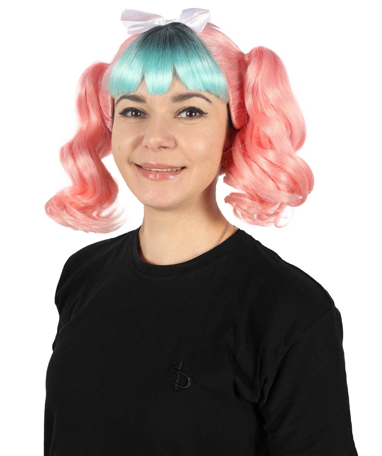 HPO Women's American Singer Pink & Mint Green Double Ponytail Wig | Halloween and Cosplay Wig | Flame-retardant Synthetic Fiber