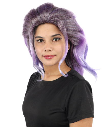 HPO Women's Long Wavy Fantasy Purple wig | Dark roots transitioning to luminescent blue tips, created of flame-retardant synthetic fiber, capless base | Theater stage, costume events, drag