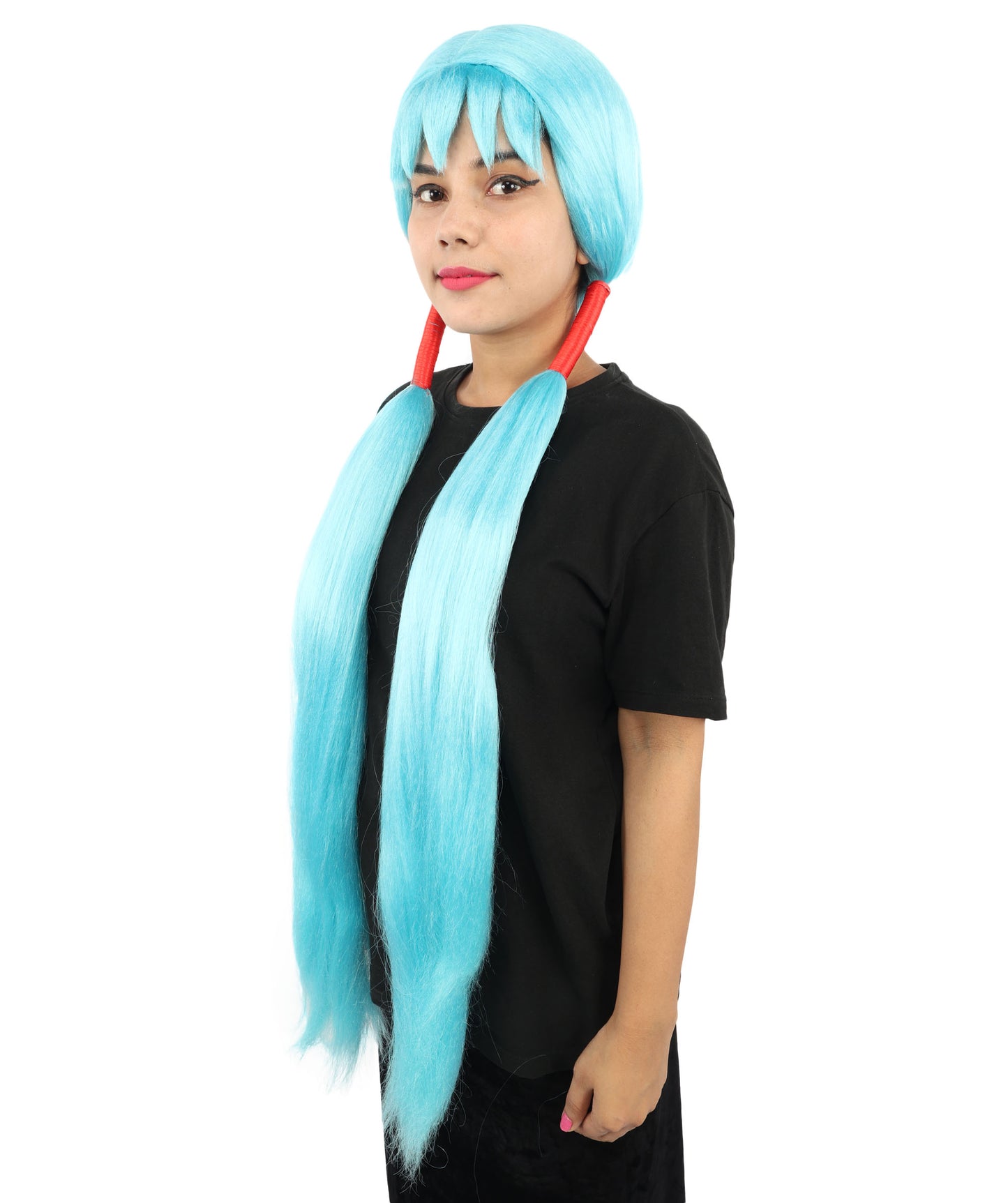 HPO Women's Extra Long Pigtail Wig | Multicolor Options | Floor Length Straight Twin Tails with Bangs, Heat Friendly Synthetic Fiber & Adjustable Cap | Halloween, Fairy Roleplay, Magical Girl Theme, Theater & Carnival