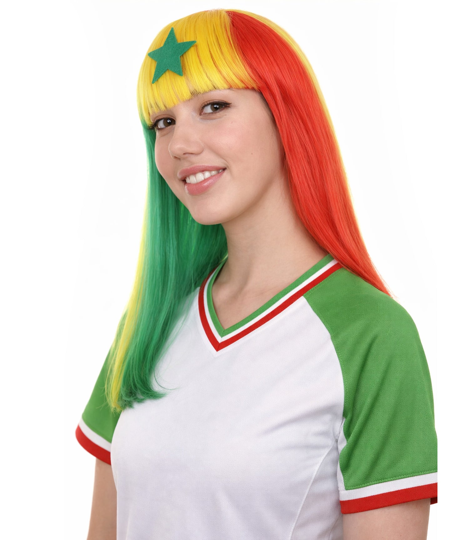 Senegal Flag Sport Party Long Bob Wig | Premium Breathable Capless Cap