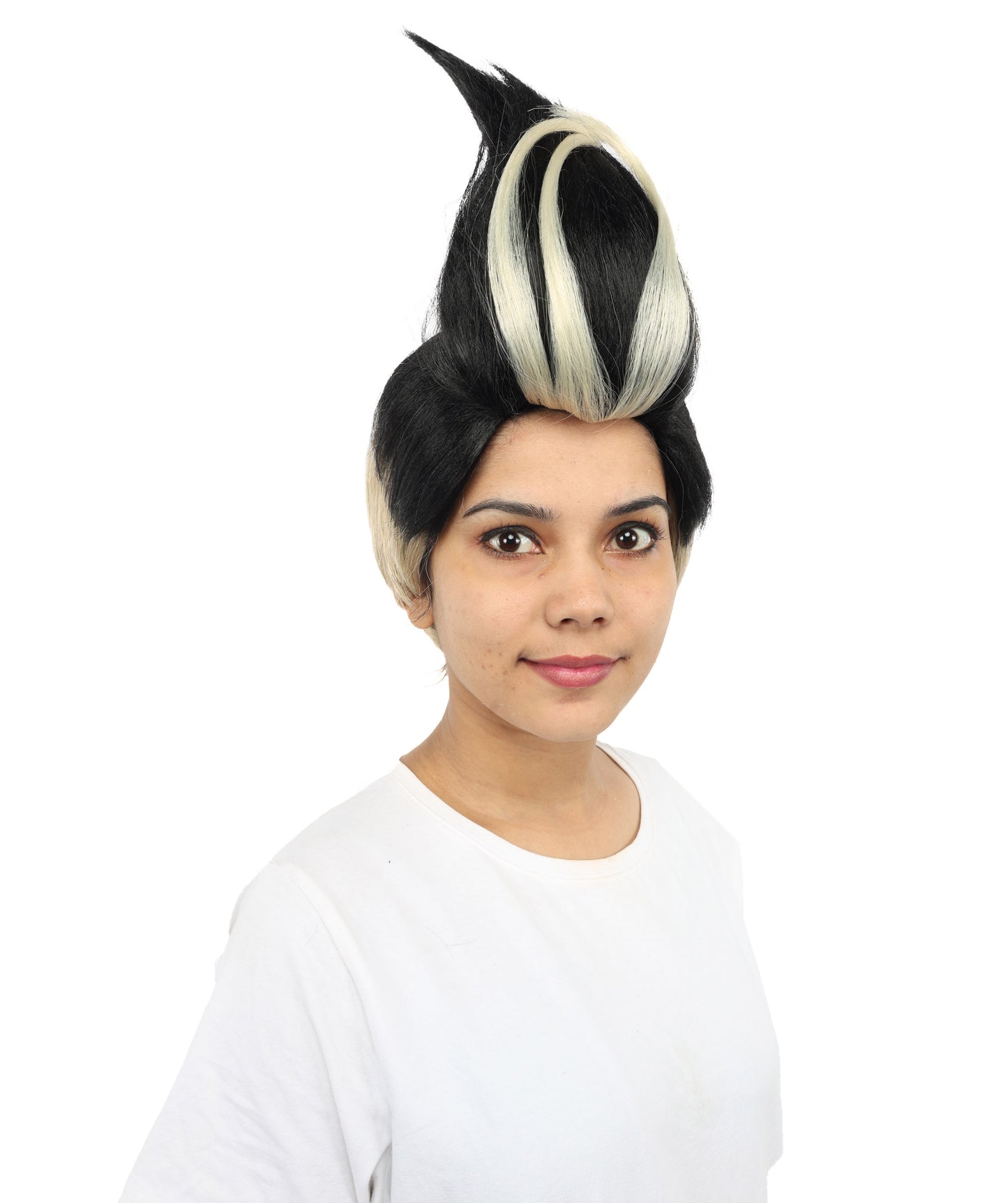 HPO Women's Spiky Black & Blonde Anime Wig | Layered Fantasy Cosplay Hairpiece with High Volume Style for Halloween, Roleplay &  Events