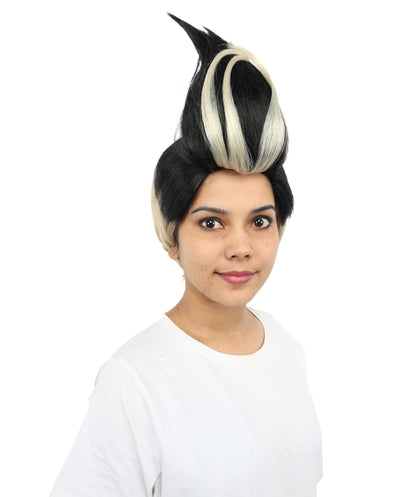 HPO Women's Spiky Black & Blonde Anime Wig | Layered Fantasy Cosplay Hairpiece with High Volume Style for Halloween, Roleplay &  Events