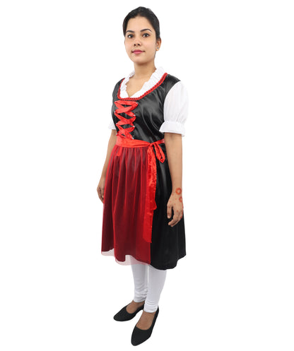 HPO Women’s Black & Red Traditional German Oktoberfest Costume – Classic Dirndl Dress