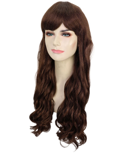 HPO Women's Red Long Wavy Desire Wig with Front Bangs | Halloween and Party Wig | Flame-retardant Synthetic Fiber  |  Premium Breathable Capless Cap