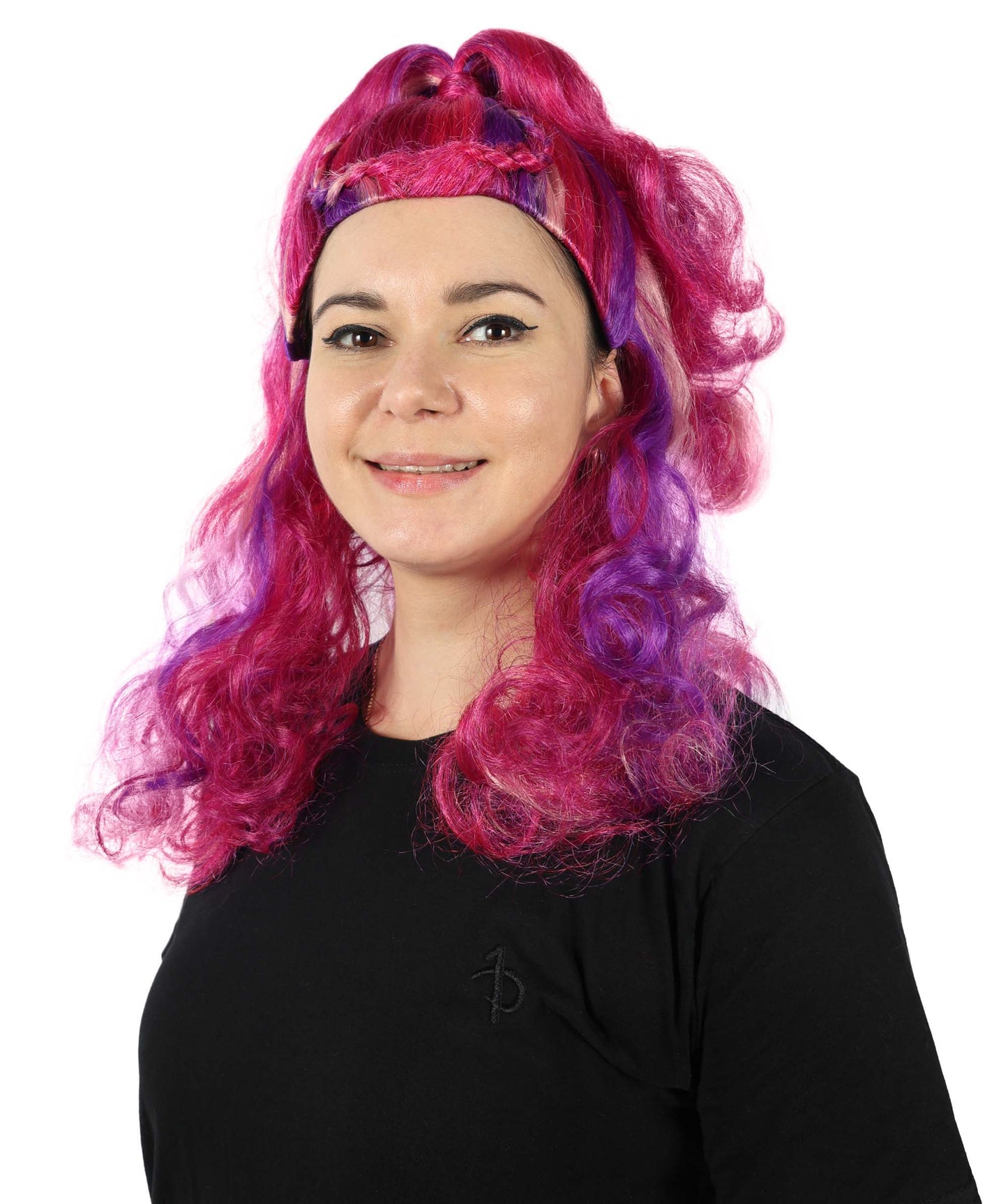 HPO Women's Kween Kong Drag Rainbow Wig | Voluminous purple  18-inch Long curly style | Ideal for party, Halloween, cosplay, theater, drag, performance, costume events