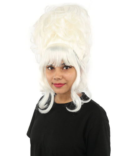 HPO Adult Women's Elegant Updo Tendril Wig | Multiple Color Options | Pastel peach hue, create of synthetic fiber, high teased volume with face-framing strands, breathable capless cap | Party, Halloween, theater, drag, performance, costume events