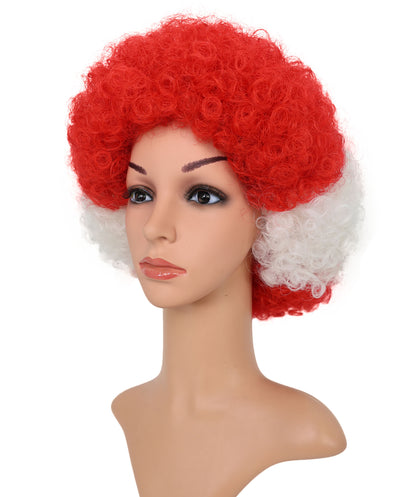 HPO Austria Clown Wig – Red White Afro Flag Wig | Fun Sports Fan Wig for Matches, National Celebrations, Parties & Events