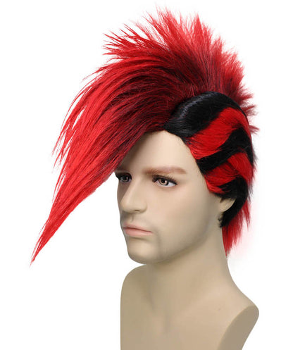 Mohawk Full Wig | Red & Black Halloween Wig | Premium Breathable Capless Cap