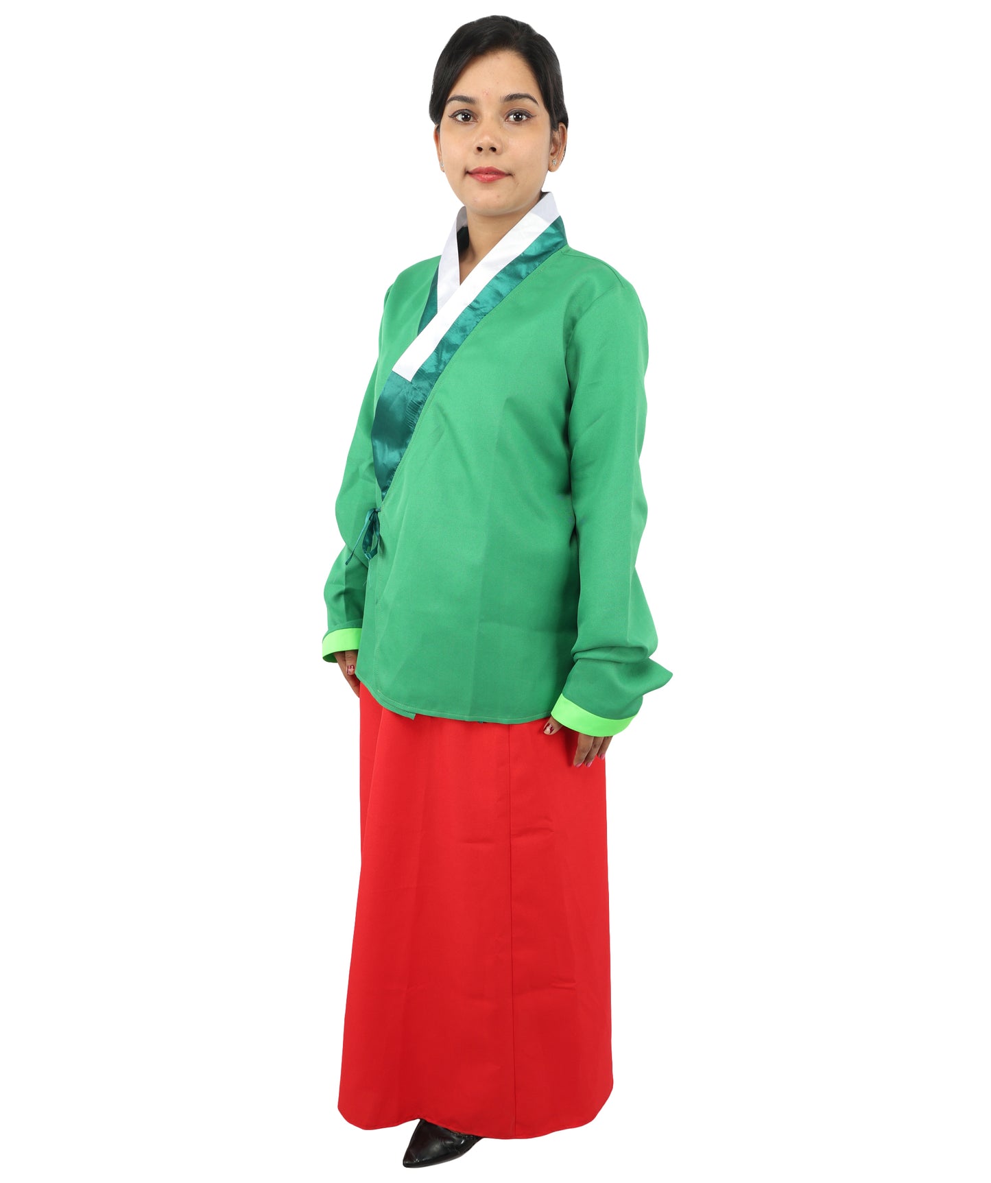 HPO Women’s Anime Herbal Maid Red & Green Costume | Traditional Long Dress with Apron & Waist Bow | Cosplay Outfit for Halloween, Conventions, Stage & Roleplay