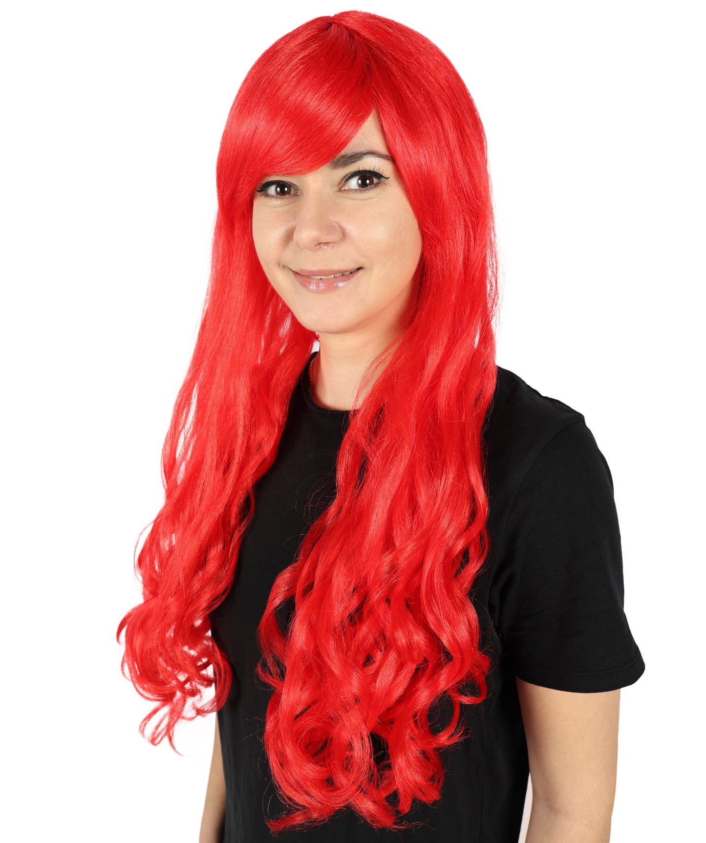 HPO Women's Multicolor Long Curly Wig with Fringe, Flame-retardant Synthetic Fiber
