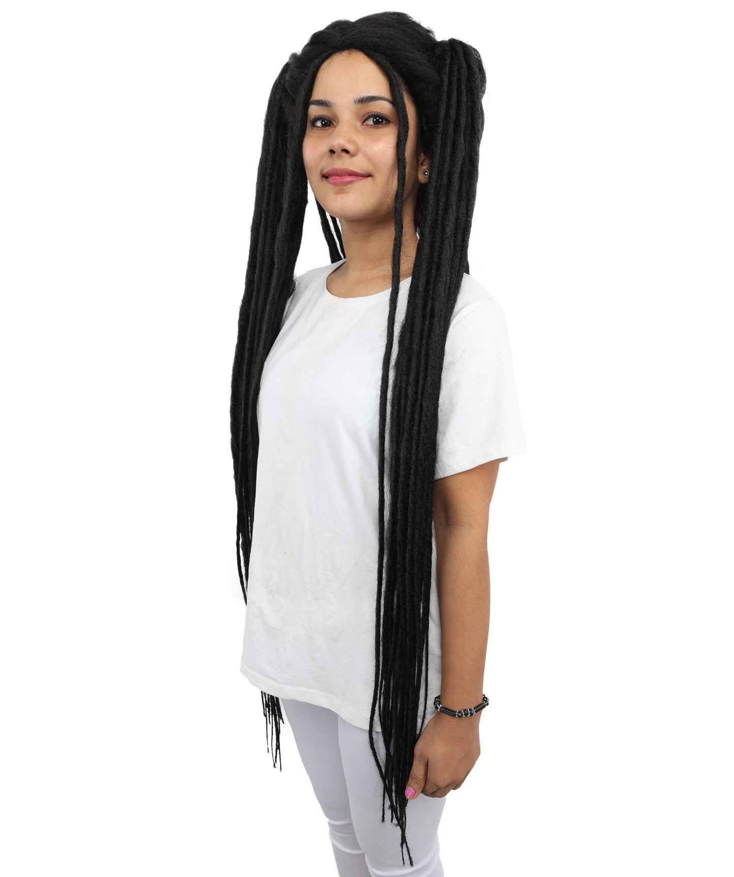 HPO Adult Women's 41" Extra Long Dreadlock Lace Wig | Synthetic Flame-Retardant Fiber | Adjustable Cap for Halloween, Cosplay & Festivals