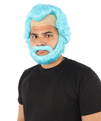 HPO Men’s Short Brown Curly Wig Beard & Mustache Set – Messy Sleepy Style Wig with Natural Afro Curls | Animated Movie-Inspired for Halloween & Cosplay Characters