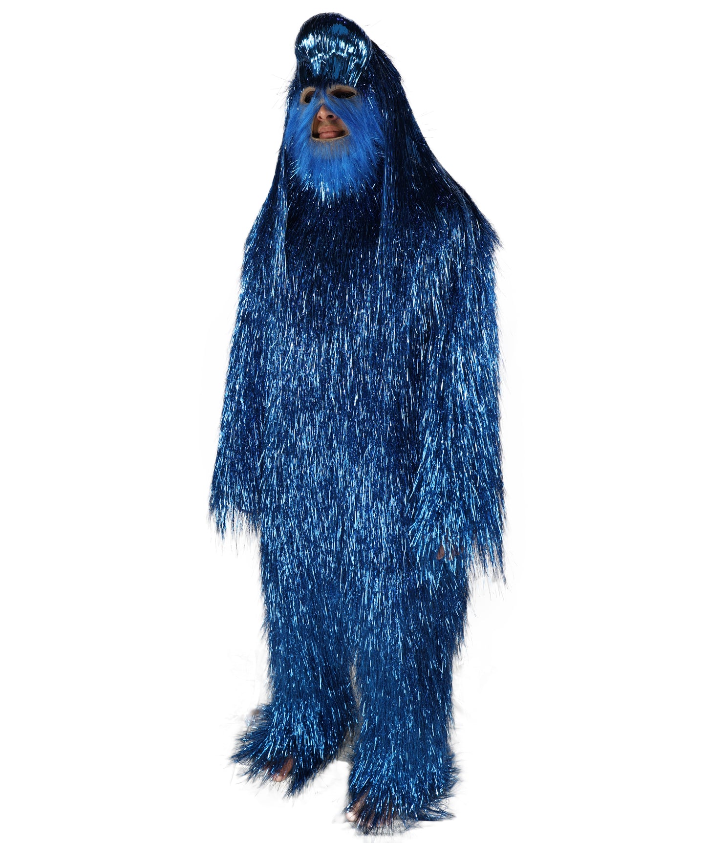 HPO Unisex Teen Extreme Tinsel Hairy Person Costume Bundle & Mask Set - Full-Body Tinsel Hair Suit Extra-Long Costume Wig for Halloween, Cosplay & Parties - Multiple Color Options