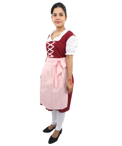 HPO Women’s German Dirndl Dress Red & Pink Costume – Traditional Oktoberfest Outfit