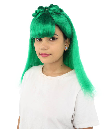 HPO Women's Brown & Pink Half Updo Bangs Wig | Create of synthetic fiber, blunt fringe with top bow, breathable base | Party, Halloween, theater, drag, performance, costume events
