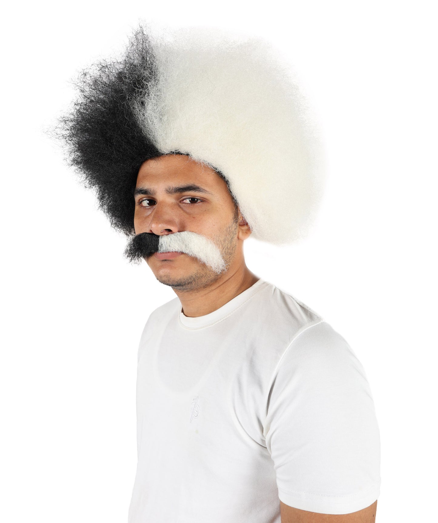 Mad Scientist Mens Wig & Mustache | Jumbo Halloween Wig | Premium Breathable Capless Cap