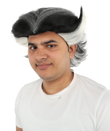 Dark Fantasy Black White Wig | Two-Tone Layered Hairstyle with Striking Contrast | Synthetic Fiber Wig for Cosplay, Halloween, Parties & Stage