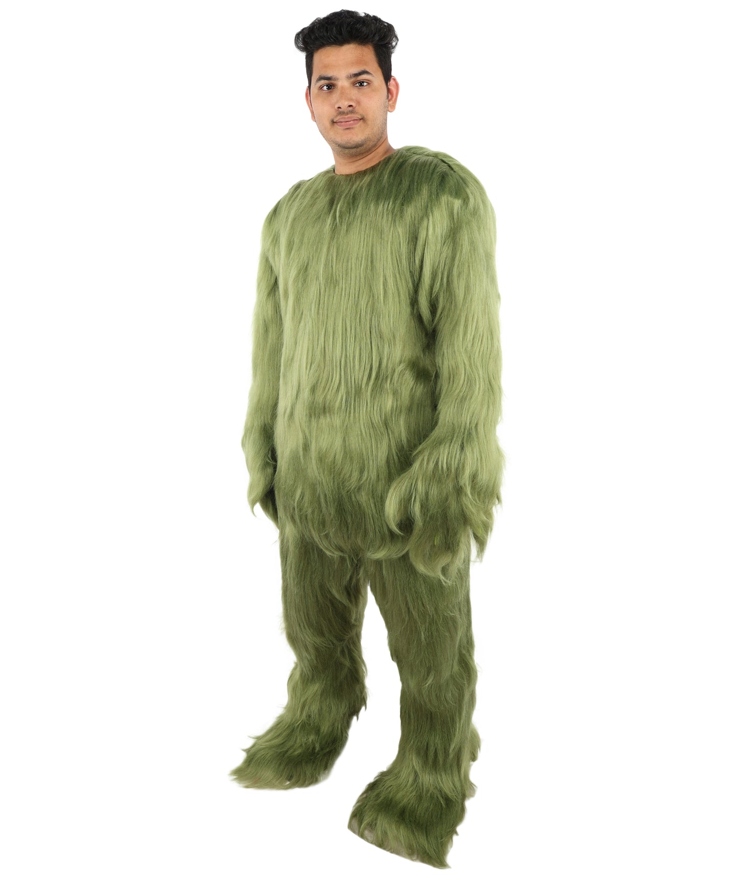 Furry Monster Grinch Christmas Olive Green Santa Costume, Ideal for Halloween