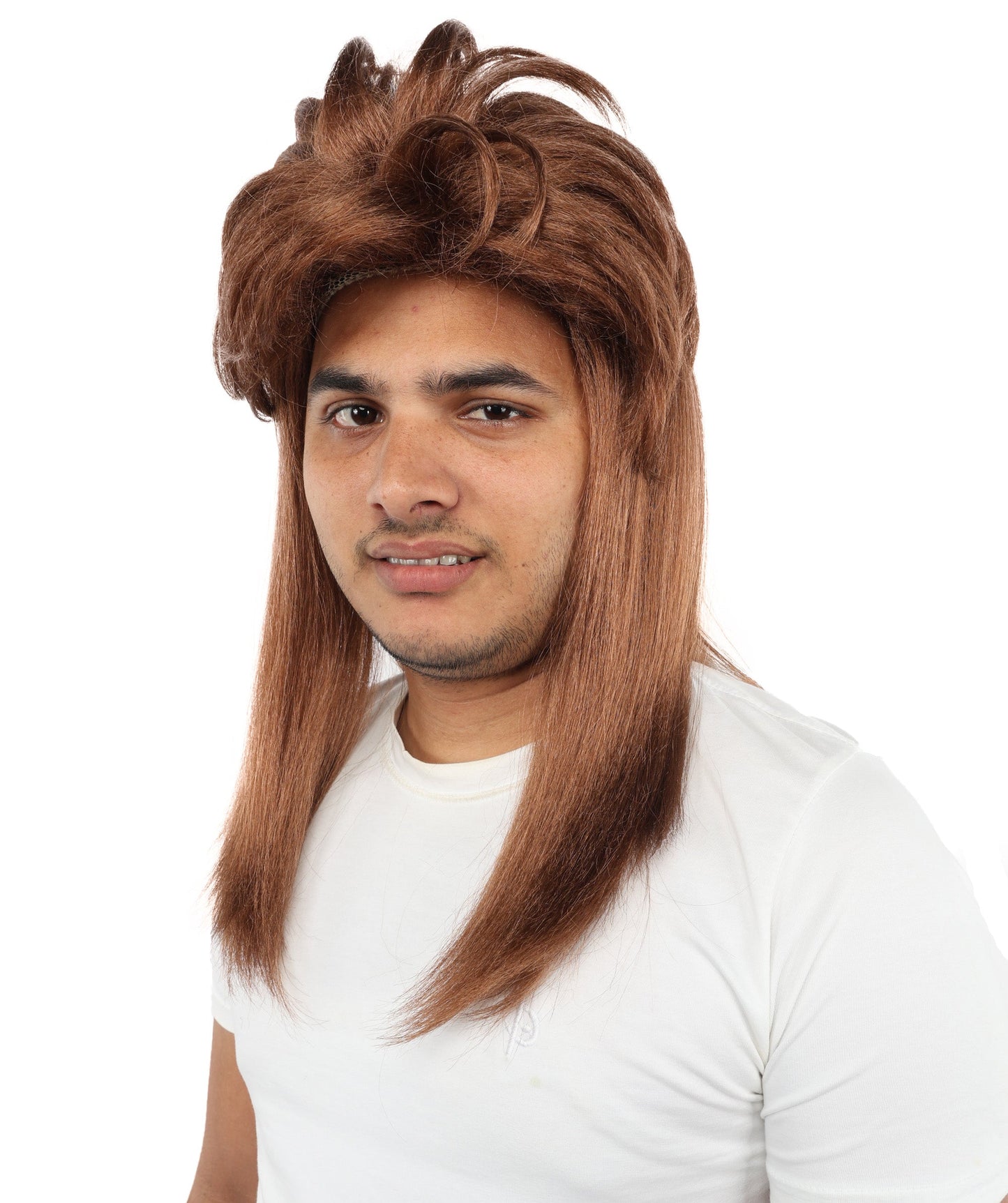 Men’s 70s Long Auburn Brown Hippie Wig | Adult Fancy Dress Retro Hairpiece | Ideal for Halloween, Cosplay or any Retro-themed Party