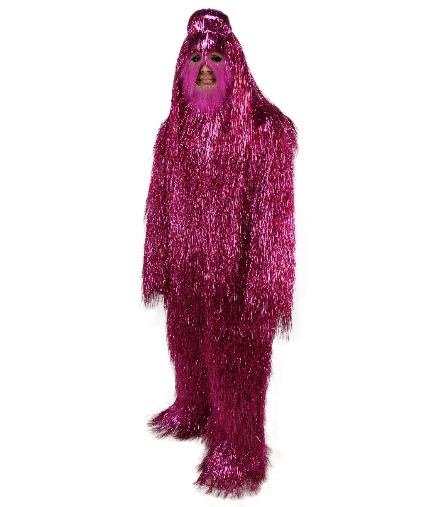 HPO UnisexTinsel Hairy Costume, Bundle & Mask Set | Full-Body Suit & Matching Mask | Long Hair Funny Costume for Halloween, Performers, Cosplay & Mascots | Multicolor Options