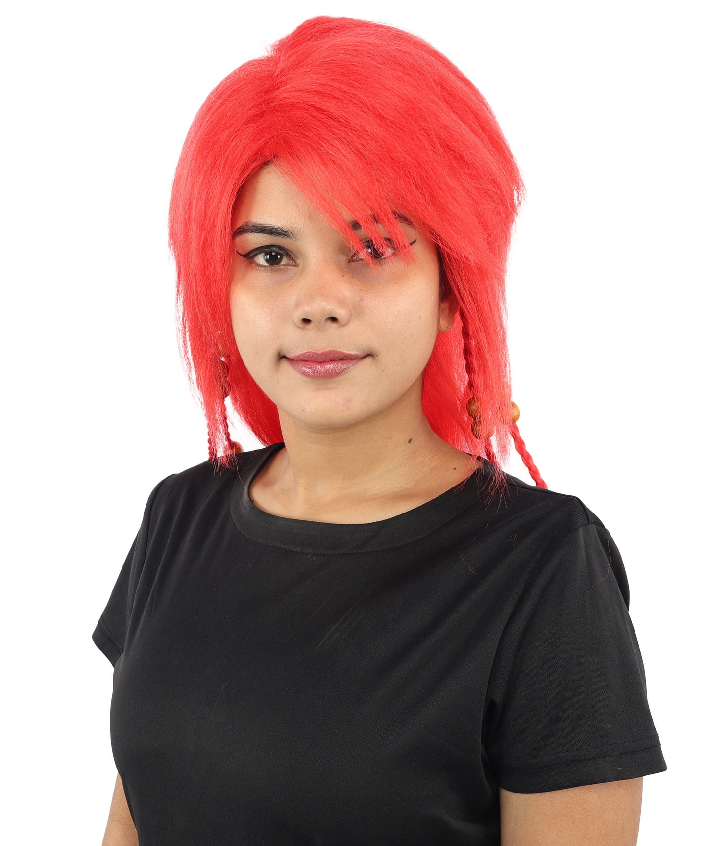 HPO Adult Women's Long Tribal Braided Wig | Multiple Color Options | Dark Shaggy Bob with Beaded Strands, Synthetic Fiber & Breathable Cap | Halloween, Sci-Fi Roleplay, Fantasy Costume