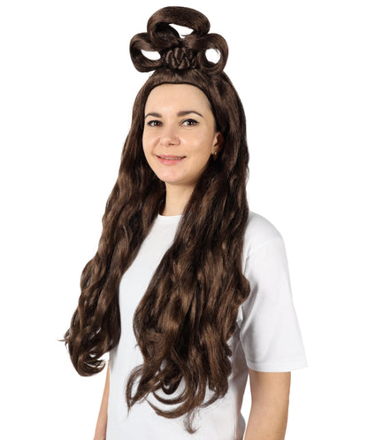 HPO Women's Long Curl Wig with Ring , Multiple Color Options , Flame-retardant Synthetic Fiber