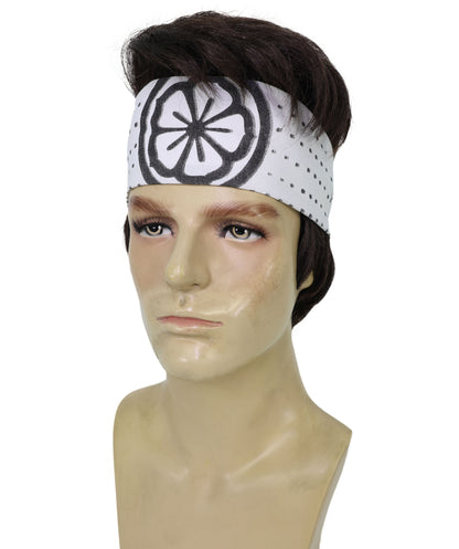 HPO Men’s Short Black Wig with Headband | Karate Legends Inspired Cosplay Hairpiece | Halloween Martial Arts Roleplay & Stage