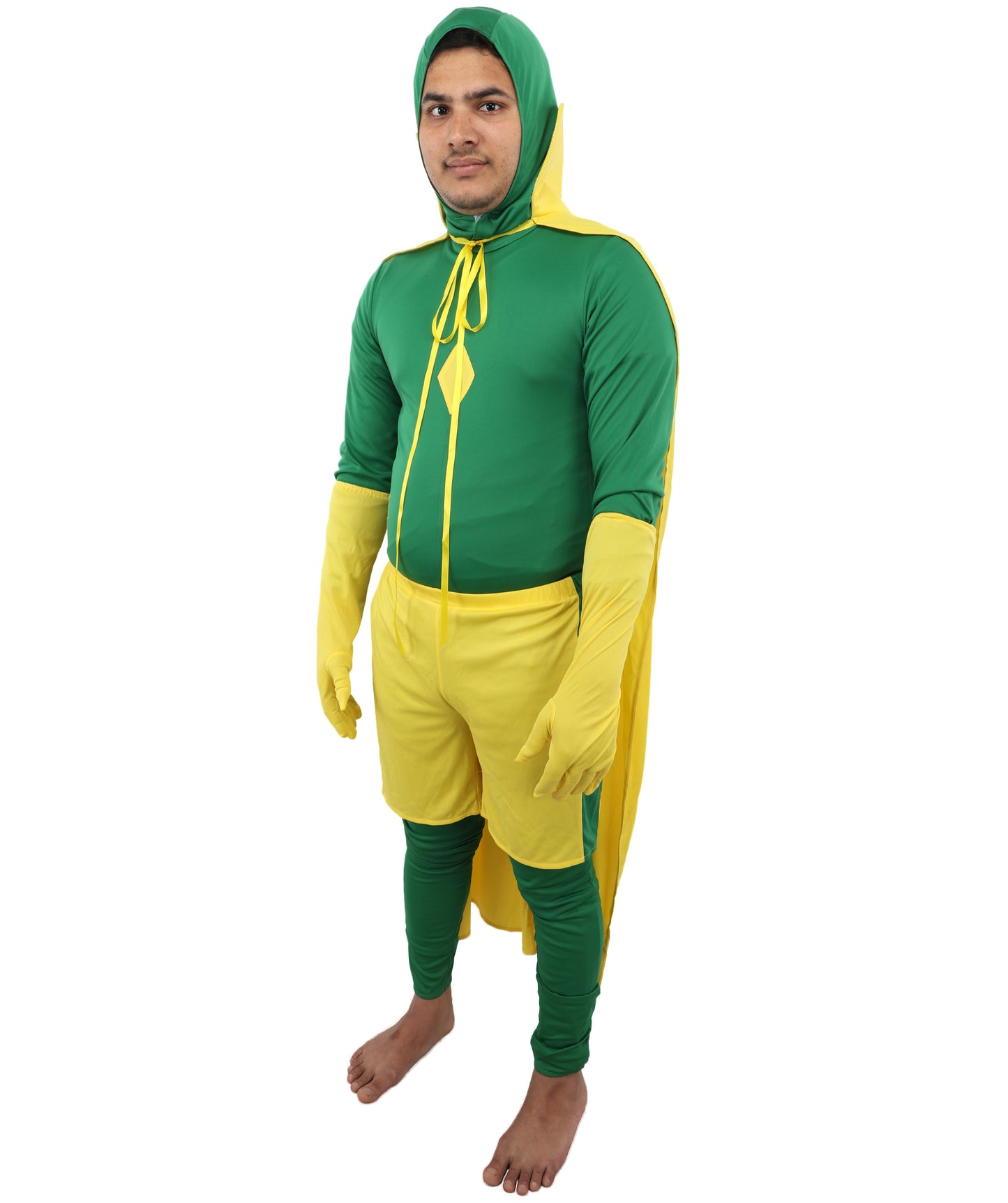 HPO Men's Cosplay Green & Yellow Costume - Red Cloak, Top, and Pants Full Set for Adults, Perfect for Themed Events