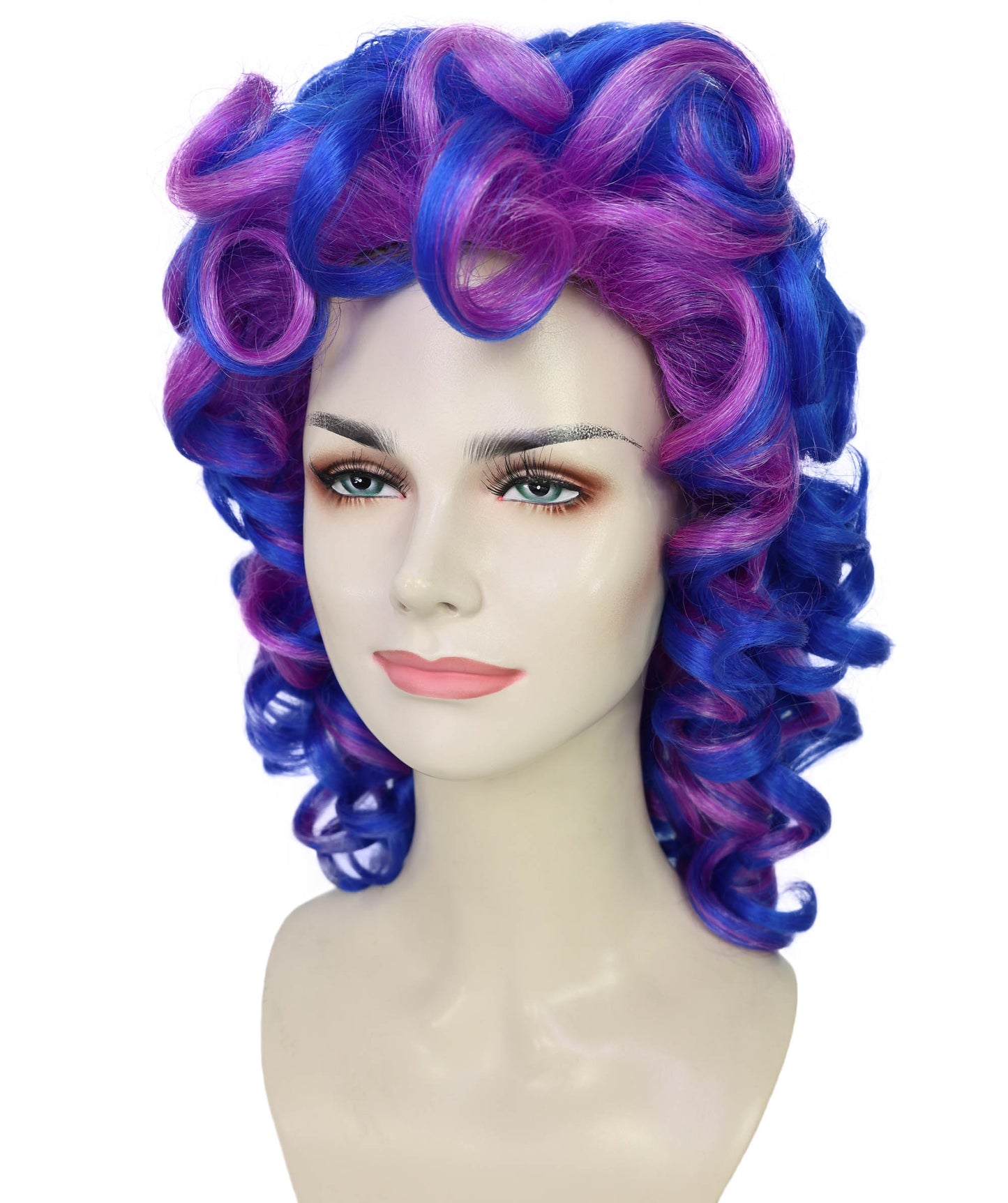 HPO Women Blue & Purple Big Curly Wig | Voluminous Synthetic Costume Hair for Cosplay, Halloween & Parties | Breatheble Capless Cap