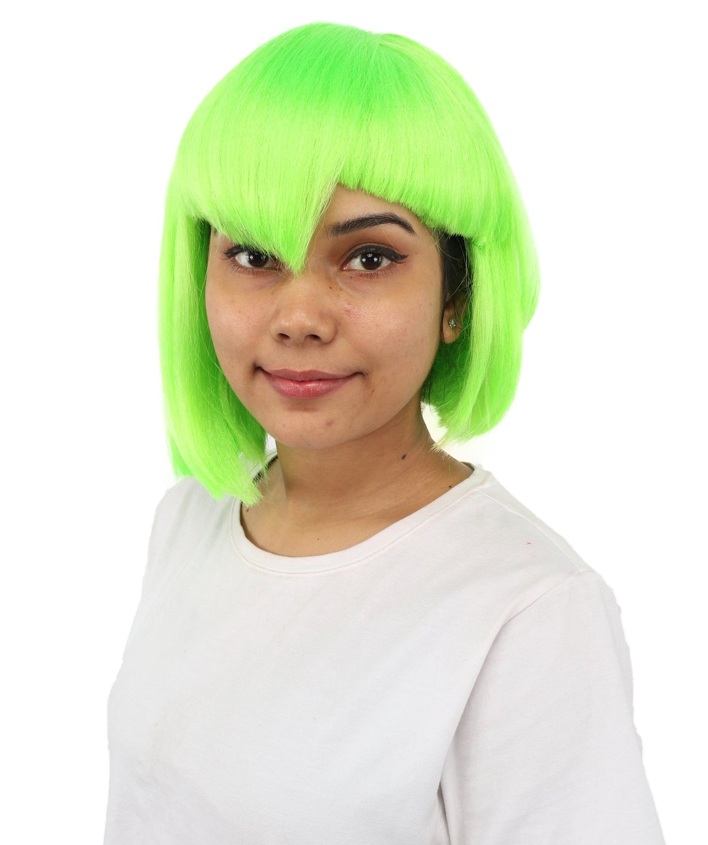 HPO Adult Women's Asymmetrical Bangs Bob Wig | Multiple Color Options | Create of synthetic fiber, sleek straight volume, breathable capless base | Party, Halloween, theater, drag, performance, costume events