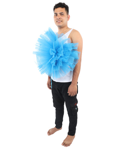 HPO Unisex Blue Shower Loofah Costume | Funny Bath Sponge Outfit with Tulle Mesh Design | Perfect for Halloween, Parties & Comedy Events